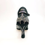 Load image into Gallery viewer, MIRIAM Temptation Plus (L6) - Scarpa Da Donna in Raso Nero Con Swarovski Boreali e Tacco a Rocchetto
