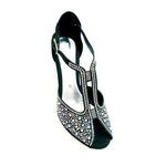 Load image into Gallery viewer, MIRIAM Temptation Plus (L6) - Scarpa Da Donna in Raso Nero Con Swarovski Boreali e Tacco a Rocchetto
