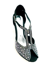 Load image into Gallery viewer, MIRIAM Temptation Plus (L6) - Scarpa Da Donna in Raso Nero Con Swarovski Boreali e Tacco a Rocchetto
