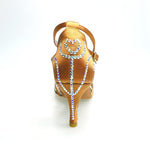 Carica immagine nella Galleria, SONIA QB SW PLUS (45R5 QB) - Scarpa Ballo Da Donna Con Retina in Raso Seta color Bronzo con cinturini incrociati sul collopiede e Swarovski Boreali avanti e tallone
