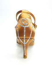 Carica immagine nella Galleria, SONIA QB SW PLUS (45R5 QB) - Scarpa Ballo Da Donna Con Retina in Raso Seta color Bronzo con cinturini incrociati sul collopiede e Swarovski Boreali avanti e tallone
