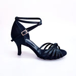 Load image into Gallery viewer, Patty QB (28QB) - Scarpa da Ballo Basica da Donna in Raso Nero Nodino con 6 Fascette e Cinturino Doppio sulla Caviglia Tacco Basso a Spillo Largo
