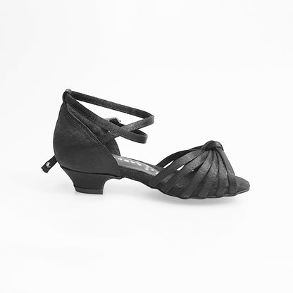 Scarpa da Ballo Basica da Donna in Raso Nero Nodino Piccola Patti QB Wish Dance, vista laterale