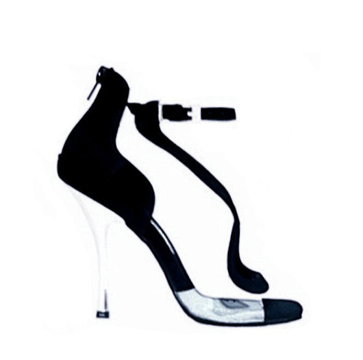 Angela Zip - Woman's Sandal in Black Suede with Plexiglass Parts Stiletto Heel Silver Laminated