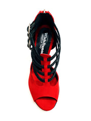 Carica immagine nella Galleria, Lussuria (779) - Scarpa da Donna in Camoscio Rosso Cinturini in Glitter Nero sottopiede Camoscio Rosso con Tacco Spillo Smaltato Nero
