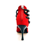 Load image into Gallery viewer, Lussuria (779) - Scarpa da Donna in Camoscio Rosso Cinturini in Glitter Nero sottopiede Camoscio Rosso con Tacco Spillo Smaltato Nero
