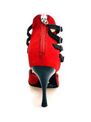 Carica immagine nella Galleria, Lussuria (779) - Scarpa da Donna in Camoscio Rosso Cinturini in Glitter Nero sottopiede Camoscio Rosso con Tacco Spillo Smaltato Nero
