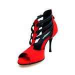 Load image into Gallery viewer, Lussuria (779) - Scarpa da Donna in Camoscio Rosso Cinturini in Glitter Nero sottopiede Camoscio Rosso con Tacco Spillo Smaltato Nero
