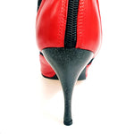 Load image into Gallery viewer, IRENE Red Black - Sandalo a Mezzo Stivaletto con Zip in Pelle Rossa e Pizzo con Paillettes boreali con Tacco a Spillo Smaltato Nero Glitterato
