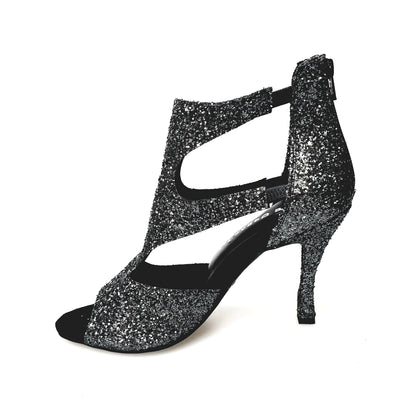 Sandalo donna Nina Kristall in cristallo carbonio con fodera in pelle, tacco squadrato sottile, scarpa elegante Wish Dance Shop