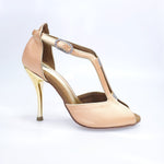 Load image into Gallery viewer, ELIDE (401) - Scarpa da Donna in Raso Seta Carne con Tacco a Spillo Laminato Oro
