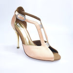 Load image into Gallery viewer, ELIDE (401) - Scarpa da Donna in Raso Seta Carne con Tacco a Spillo Laminato Oro
