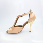 Load image into Gallery viewer, ELIDE (401) - Scarpa da Donna in Raso Seta Carne con Tacco a Spillo Laminato Oro
