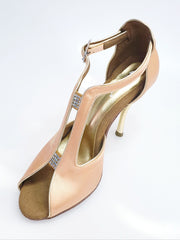 Carica immagine nella Galleria, ELIDE (401) - Scarpa da Donna in Raso Seta Carne con Tacco a Spillo Laminato Oro
