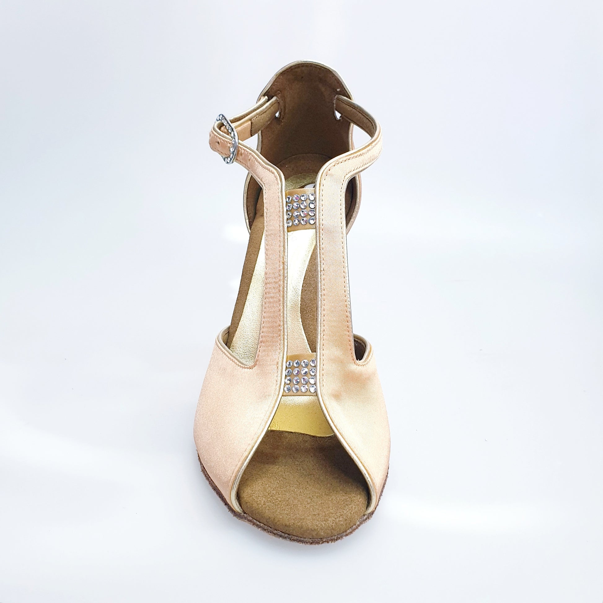Scarpa da donna Wish Dance Shop ELIDE 401 in raso di seta color carne con tacco a spillo laminato oro, elegante e raffinata