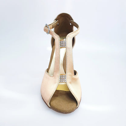 Sandalo da donna Wish Dance Shop ELIDE (401) in raso seta carne, con tacco a rocchetto rivestito, dettaglio elegante e raffinato