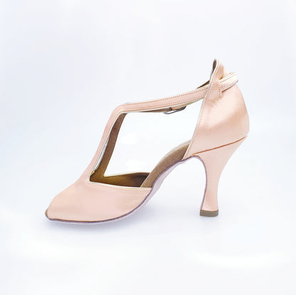 Sandalo donna Wish Dance Shop ELIDE 401 in raso seta carne con tacco a rocchetto rivestito, dettaglio elegante e raffinato