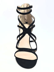 Carica immagine nella Galleria, ELIZHA (CRM by WISH DANCE) - Sandalo da Donna in Velur Nero con Swarovski Neri tacco a Spillo Alto
