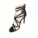 Carica immagine nella Galleria, ELIZHA (CRM by WISH DANCE) - Sandalo da Donna in Velur Nero con Swarovski Neri tacco a Spillo Alto
