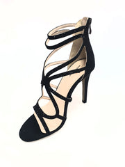 Carica immagine nella Galleria, ELIZHA (CRM by WISH DANCE) - Sandalo da Donna in Velur Nero con Swarovski Neri tacco a Spillo Alto
