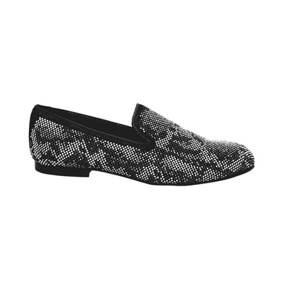 Mocassino da uomo Viper Black (800PJ) in camoscio nero con Swarovski bianchi e neri, suola in Mini Microlight, dettaglio elegante