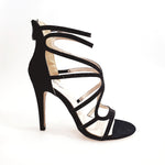 Carica immagine nella Galleria, ELIZHA (CRM by WISH DANCE) - Sandalo da Donna in Velur Nero con Swarovski Neri tacco a Spillo Alto
