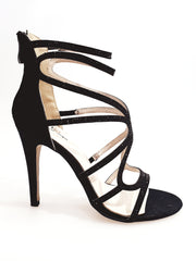 Carica immagine nella Galleria, ELIZHA (CRM by WISH DANCE) - Sandalo da Donna in Velur Nero con Swarovski Neri tacco a Spillo Alto
