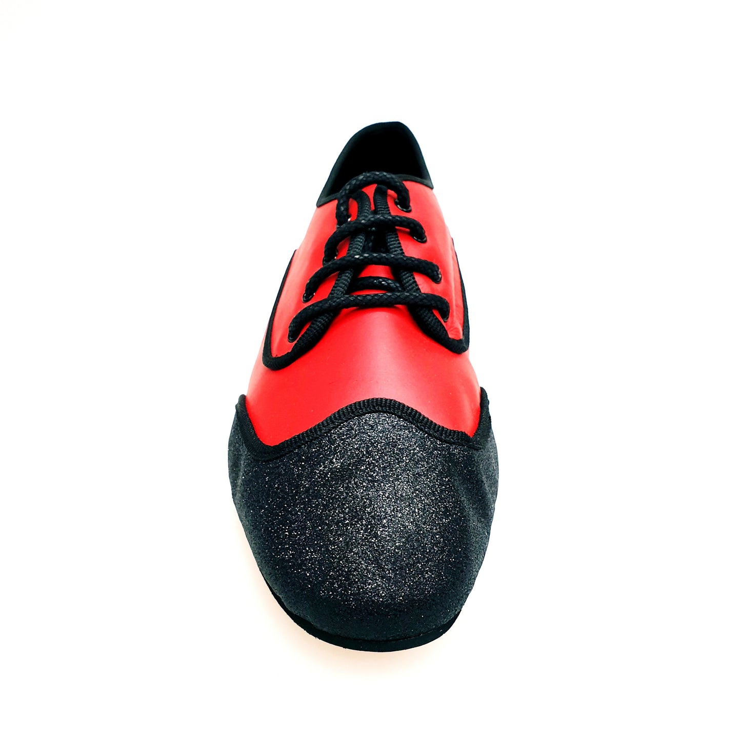 Scarpa jazz Billie Red Devil Wish Dance Shop con punta glitter nera e dettagli rossi in pelle, profili neri.