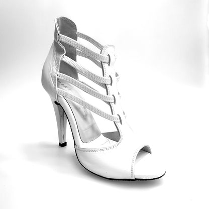 Sandalo da donna Lilith (460) in pelle bianca, scarpa Wish Dance Shop con cinturino e suola in gomma elegante e comoda.