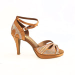 Carica immagine nella Galleria, DELUXE Butterfly (LP2) - Scarpa da Ballo in Raso Seta Bronzo Tan con Swarovski Tacco Basso a Spillo Largo e Plateau Flex
