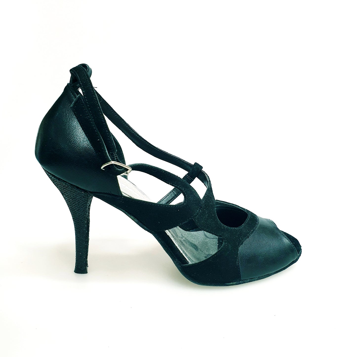 Scarpa da donna Wish Dance Shop Malena 4400 in pelle e camoscio nero con tacco e dettagli glitter neri.