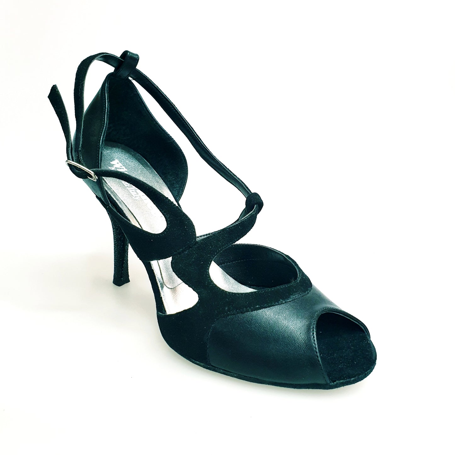 Scarpa da donna Wish Dance Shop Malena 4400 in pelle e camoscio nero con tacco glitter nero, elegante e comoda.