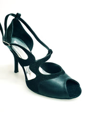 Load image into Gallery viewer, Malena (4400) - Scarpa da Donna in Pelle Nera Camoscio Nero Tacco Glitter Nero
