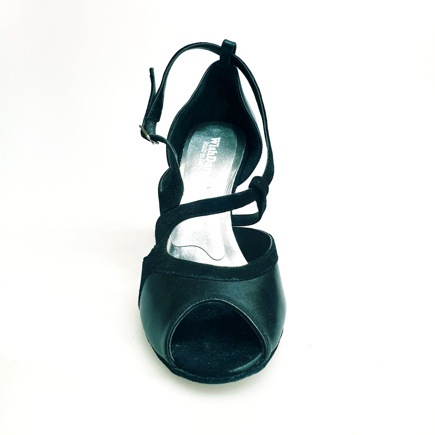 Scarpa da donna Malena (4400) in pelle e camoscio nero con tacco glitter nero, marca Wish Dance Shop, vista frontale
