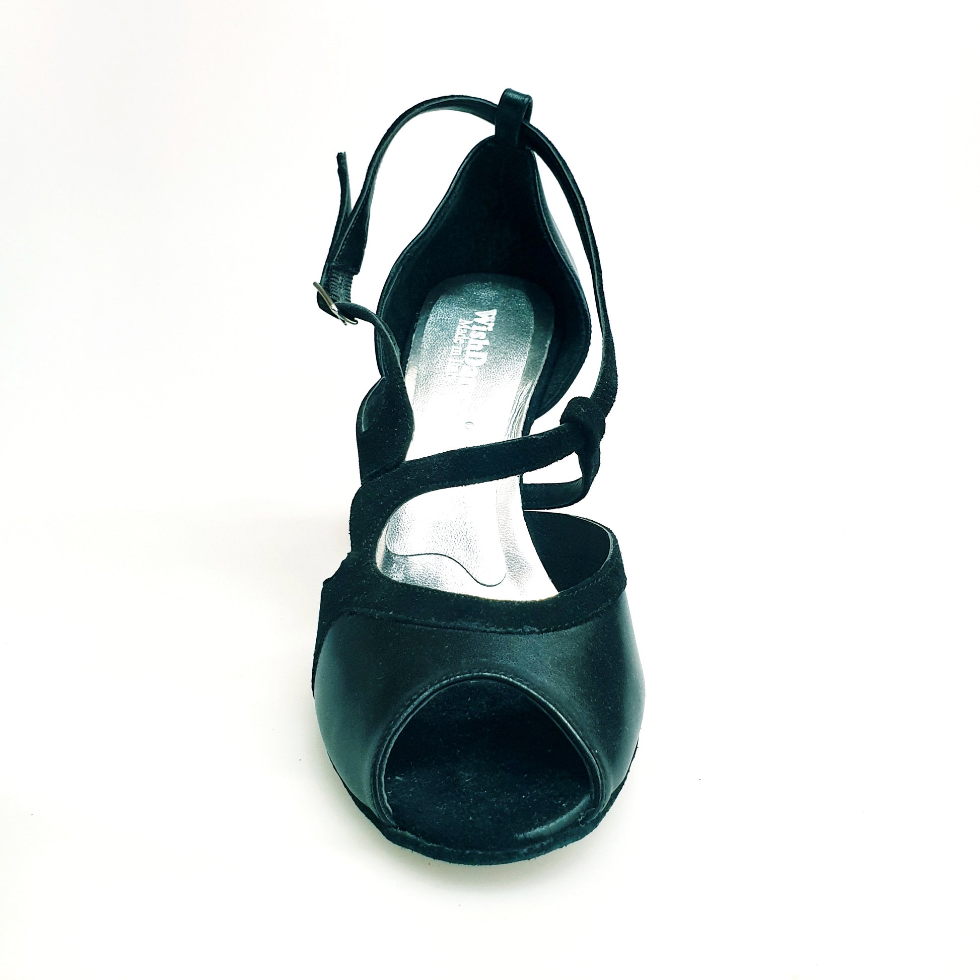 Scarpa da donna Malena (4400) in pelle e camoscio nero con tacco glitter nero, marca Wish Dance Shop, vista frontale
