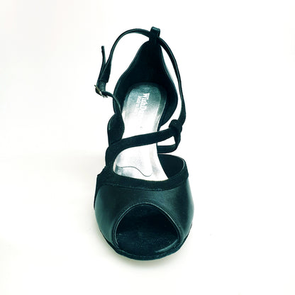 Scarpa da donna Malena (4400) in pelle e camoscio nero con tacco glitter nero, marca Wish Dance Shop, vista frontale