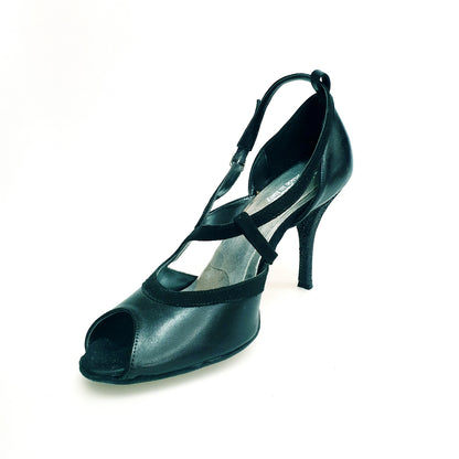 Scarpa da donna Malena Wish Dance Shop in pelle e camoscio nero con tacco glitter nero, elegante e comoda.