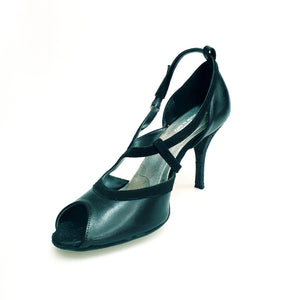 Malena (4400) - Scarpa da Donna in Pelle Nera Camoscio Nero Tacco Glitter Nero