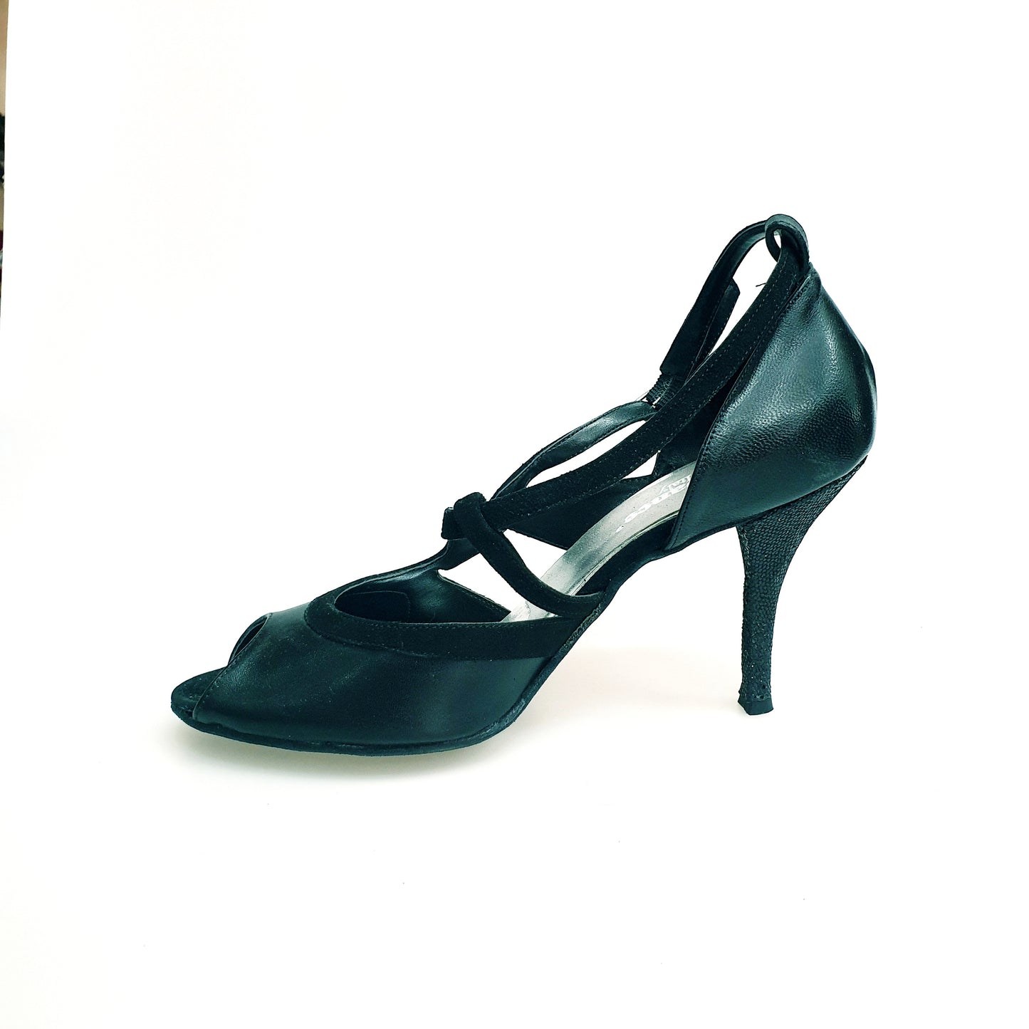 Scarpa da donna in pelle e camoscio nero con tacco glitter nero, modello Malena 4400, marca Wish Dance Shop.
