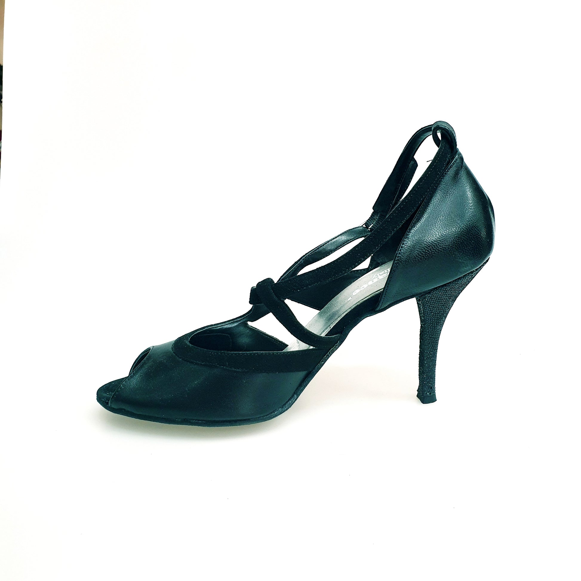 Scarpa da donna in pelle e camoscio nero con tacco glitter nero, modello Malena 4400, marca Wish Dance Shop.