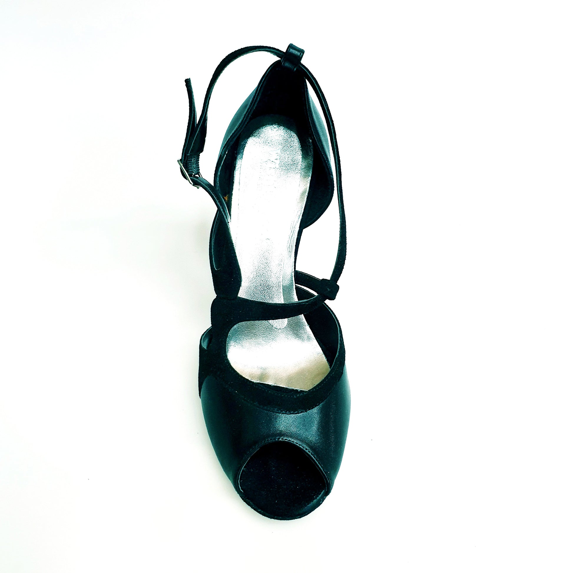 Scarpa da donna Malena 4400 in pelle e camoscio nero con tacco glitter nero, elegante e alla moda.