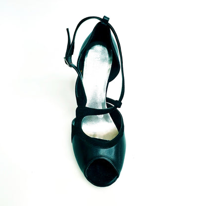 Scarpa da donna Malena 4400 in pelle e camoscio nero con tacco glitter nero, elegante e alla moda.