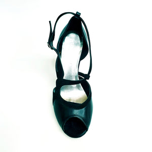 Malena (4400) - Scarpa da Donna in Pelle Nera Camoscio Nero Tacco Glitter Nero