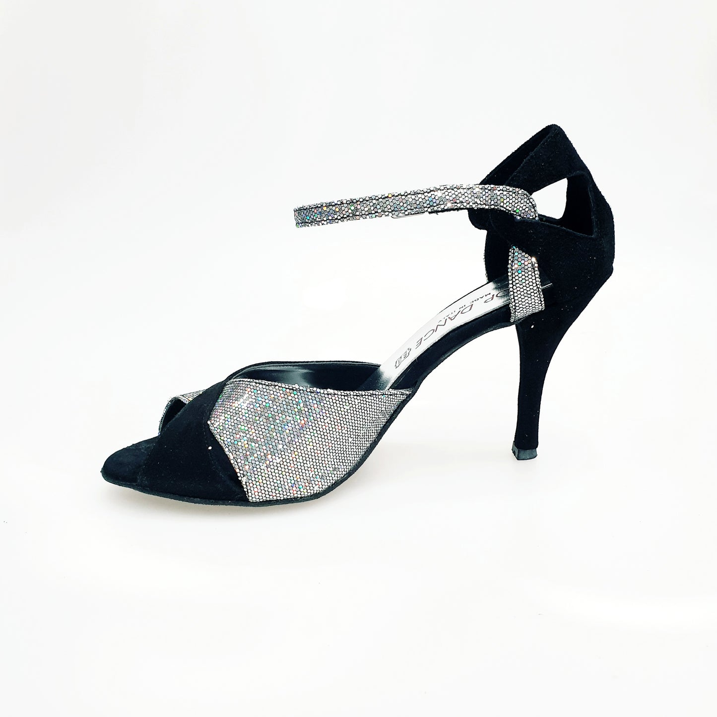 Scarpa da donna Wishdance Ely (4750) TPDA in camoscio nero con dettagli silver, vista frontale sul modello.