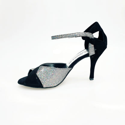 Scarpa da donna Wishdance Ely (4750) TPDA in camoscio nero con dettagli silver, vista frontale sul modello.
