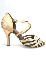 Carica immagine nella Galleria, CAROLIN QC (Marea L14) - Scarpa Da Donna Linea Bi-Flex in Raso Seta Carne Con Swarovski Boreali e Tacco a Rocchetto/Slim Latino Alto
