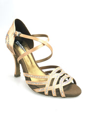 Carica immagine nella Galleria, CAROLIN QC (Marea L14) - Scarpa Da Donna Linea Bi-Flex in Raso Seta Carne Con Swarovski Boreali e Tacco a Rocchetto/Slim Latino Alto
