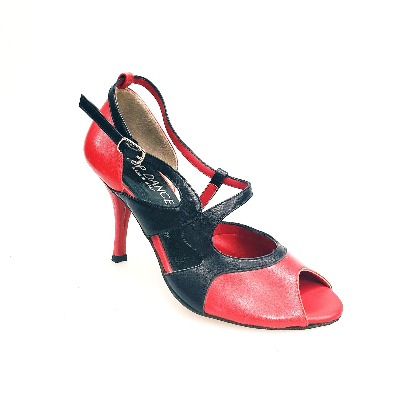 Scarpa da donna Malena (4400) in pelle rossa e nera, modella elegante con design classico e dettagli raffinati.