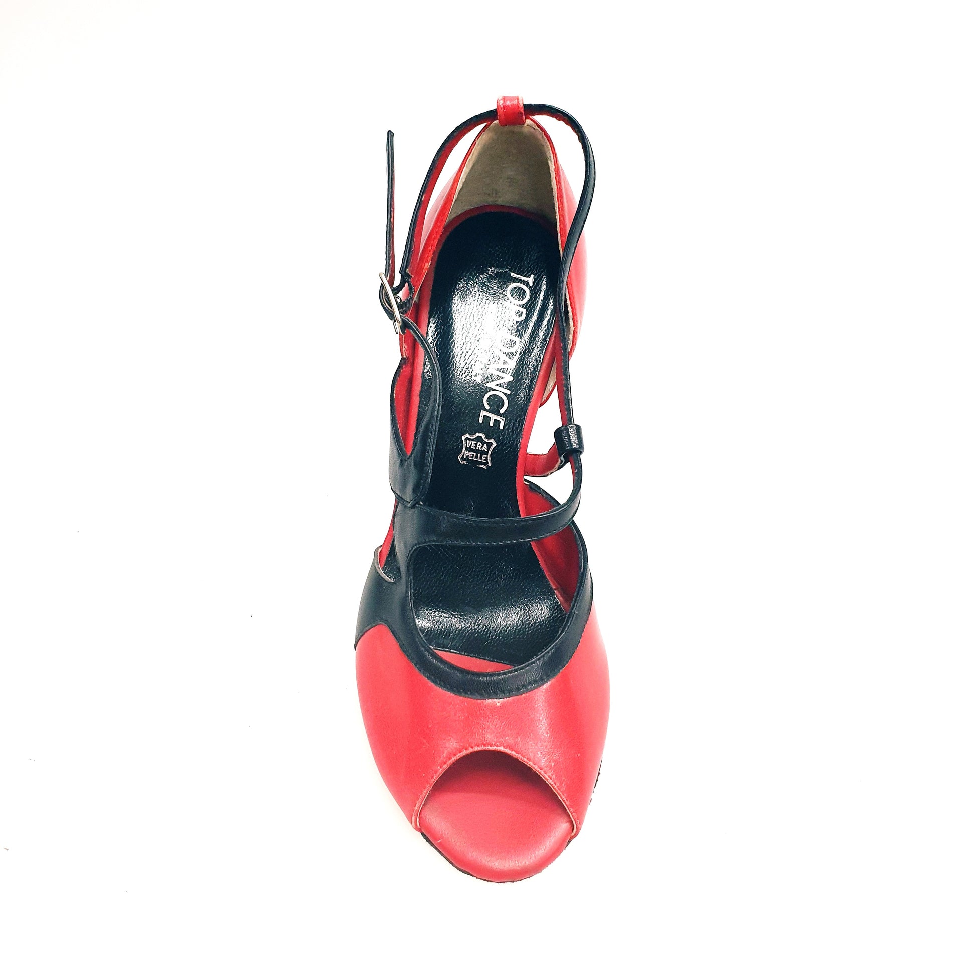 Scarpa da donna Malena 4400 in pelle rossa e nera, elegante e comoda, con design raffinato e dettagli in pelle di alta qualità.