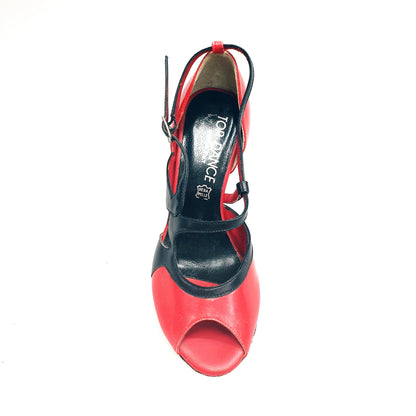 Scarpa da donna Malena 4400 in pelle rossa e nera, elegante e comoda, con design raffinato e dettagli in pelle di alta qualità.